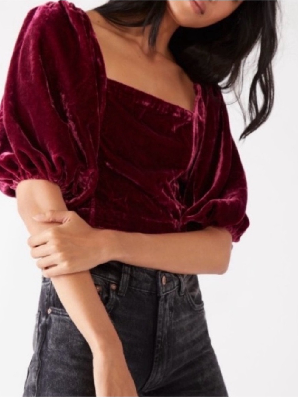 FREE PEOPLE Marie Velvet Open Back Top in Queen Pomegranate
